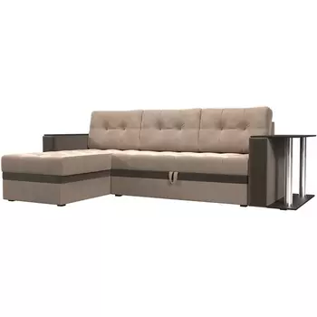 Угловой диван Атланта М левый (основа велюр бежевый, компаньон велюр коричневый) Лига Диванов 110789L