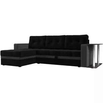 Угловой диван Атланта М левый (основа велюр черный, компаньон велюр серый) Лига Диванов 110791L