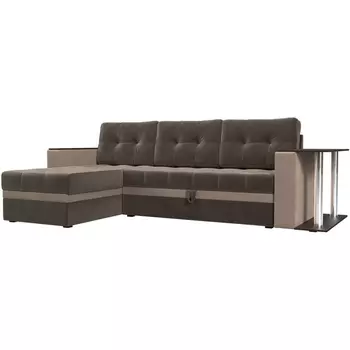 Угловой диван Атланта М левый (основа велюр коричневый, компаньон велюр бежевый) Лига Диванов 110786L