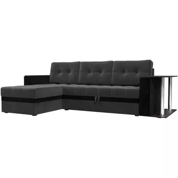 Угловой диван Атланта М левый (основа велюр серый, компаньон велюр черный) Лига Диванов 110790L