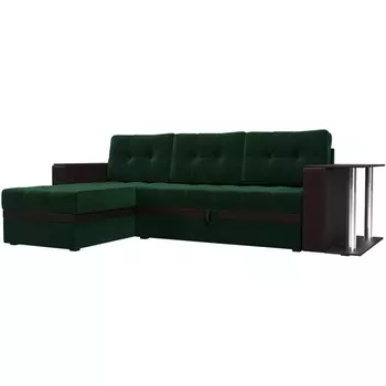 Угловой диван Атланта М левый (основа велюр зеленый, компаньон экокожа коричневая) Лига Диванов 110796L