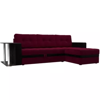 Угловой диван Атланта М правый (основа микровельвет бордовый, компаньон микровельвет черный) Лига Диванов 110815