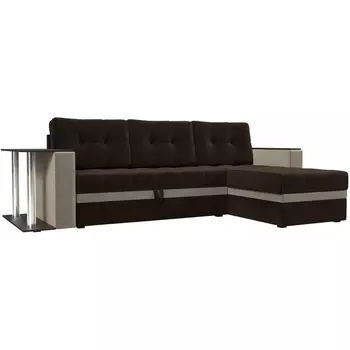 Угловой диван Атланта М правый (основа микровельвет коричневый, компаньон микровельвет бежевый) Лига Диванов 110803