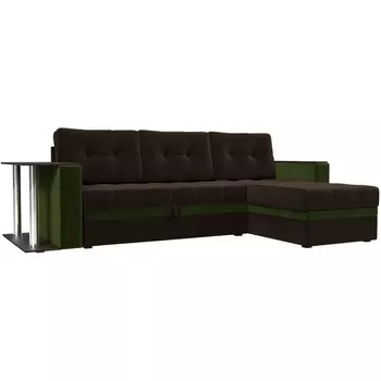 Угловой диван Атланта М правый (основа микровельвет коричневый, компаньон микровельвет зеленый) Лига Диванов 110813