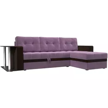 Угловой диван Атланта М правый (основа микровельвет сиреневый, компаньон микровельвет коричневый) Лига Диванов 110806