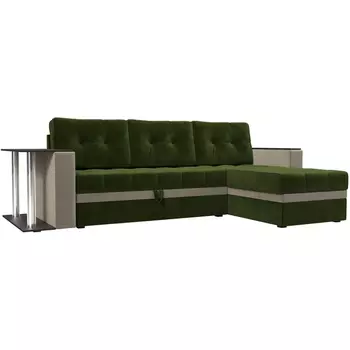 Угловой диван Атланта М правый (основа микровельвет зеленый, компаньон микровельвет бежевый) Лига Диванов 110814