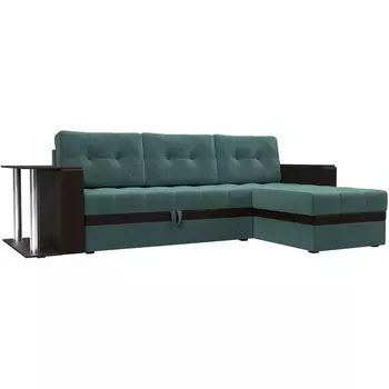 Угловой диван Атланта М правый (основа Велюр Бирюзовый, компаньон экокожа коричневая) Лига Диванов 110795