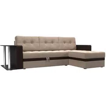 Угловой диван Атланта М правый (основа велюр бежевый, компаньон экокожа коричневая) Лига Диванов 110797