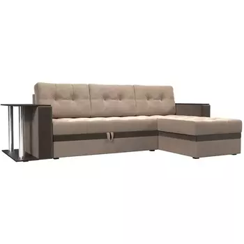 Угловой диван Атланта М правый (основа велюр бежевый, компаньон велюр коричневый) Лига Диванов 110789