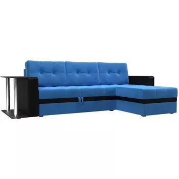 Угловой диван Атланта М правый (основа велюр голубой, компаньон экокожа черная) Лига Диванов 110800