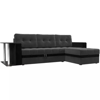 Угловой диван Атланта М правый (основа велюр серый, компаньон велюр черный) Лига Диванов 110790