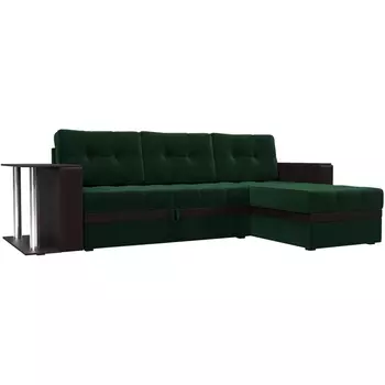 Угловой диван Атланта М правый (основа велюр зеленый, компаньон экокожа коричневая) Лига Диванов 110796