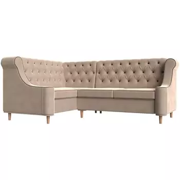 Угловой диван Бронкс левый (велюр бежевый, кант велюр коричневый) Лига Диванов 110361L