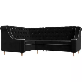 Угловой диван Бронкс левый (велюр черный, кант велюр бежевый) Лига Диванов 104574L