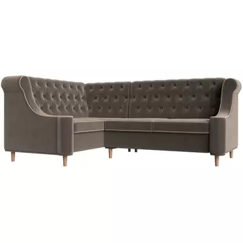 Угловой диван Бронкс левый (велюр коричневый, кант велюр бежевый) Лига Диванов 104571L