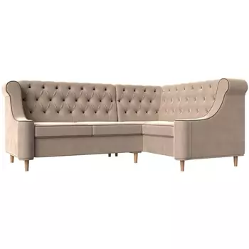 Угловой диван Бронкс правый (велюр бежевый, кант велюр коричневый) Лига Диванов 110361