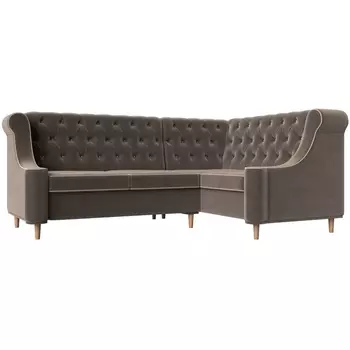 Угловой диван Бронкс правый (велюр коричневый, кант велюр бежевый) Лига Диванов 104571