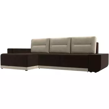 Угловой диван Чикаго левый угол (основа микровельвет коричневый, подушки и вставка микровельвет бежевый) Лига Диванов 110748L