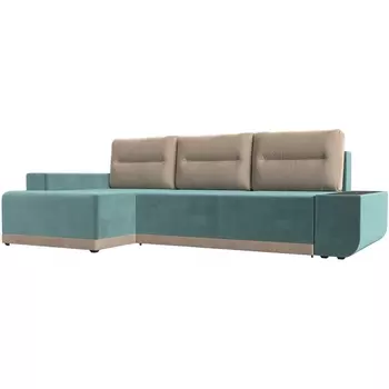 Угловой диван Чикаго левый угол (основа велюр бирюзовый, подушки и вставка велюр бежевый) Лига Диванов 110739L