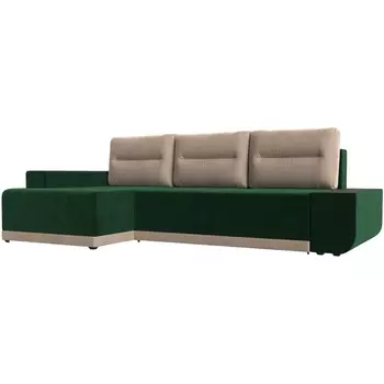 Угловой диван Чикаго левый угол (основа велюр зеленый, подушки и вставка велюр бежевый) Лига Диванов 110735L