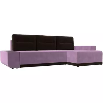Угловой диван Чикаго правый (основа микровельвет сиреневый, подушки и вставка микровельвет коричневый) Лига Диванов 110760