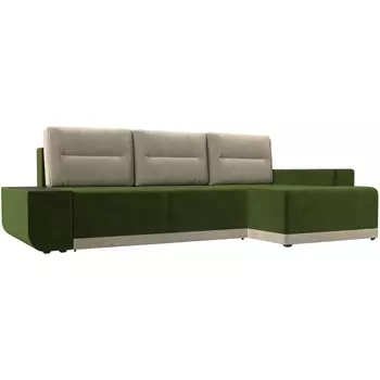 Угловой диван Чикаго правый (основа микровельвет зеленый, подушки и вставка микровельвет бежевый) Лига Диванов 110750