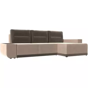 Угловой диван Чикаго правый (основа велюр бежевый, подушки и вставка велюр коричневый) Лига Диванов 110729