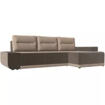 Угловой диван Чикаго правый (основа велюр коричневый, подушки и вставка велюр бежевый) Лига Диванов 110731