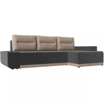 Угловой диван Чикаго правый (основа велюр серый, подушки и вставка велюр бежевый) Лига Диванов 110741