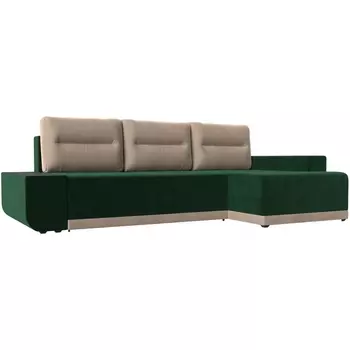 Угловой диван Чикаго правый (основа велюр зеленый, подушки и вставка велюр бежевый) Лига Диванов 110735