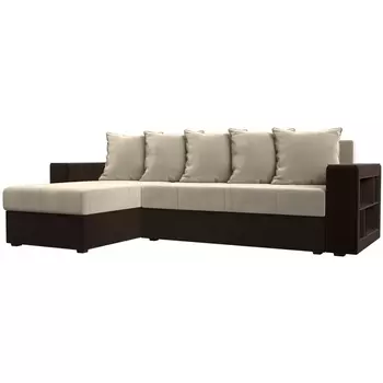 Угловой диван Дубай Лайт левый угол (Микровельвет бежевый,коричневый) Лига Диванов 114172L