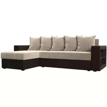 Угловой диван Дубай Лайт левый угол (Микровельвет бежевый,коричневый) Лига Диванов 114182L