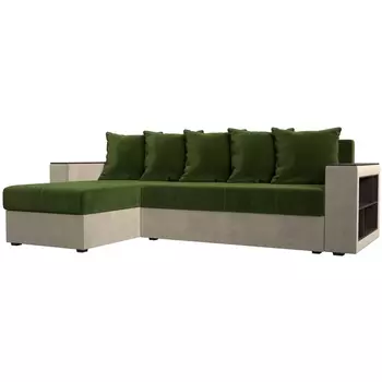 Угловой диван Дубай Лайт левый угол (Микровельвет бежевый,зеленый) Лига Диванов 114177L