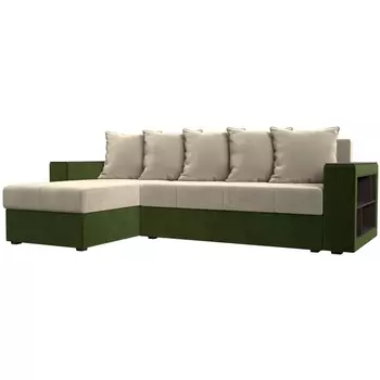 Угловой диван Дубай Лайт левый угол (Микровельвет бежевый,зеленый) Лига Диванов 114178L