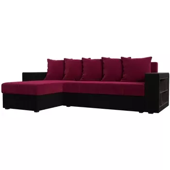 Угловой диван Дубай Лайт левый угол (Микровельвет черный,красный) Лига Диванов 114179L