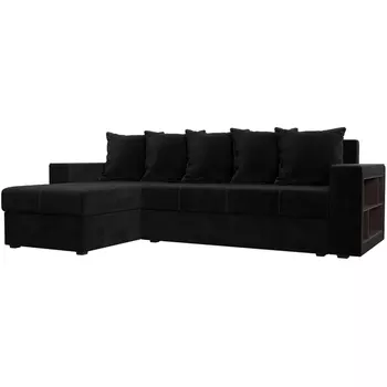 Угловой диван Дубай Лайт левый угол (Велюр черный) Лига Диванов 114153L