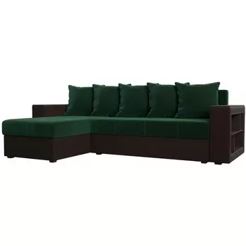 Угловой диван Дубай Лайт левый угол (Велюр зеленый,коричневый) Лига Диванов 114158L