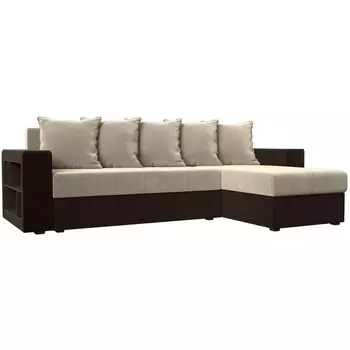 Угловой диван Дубай Лайт правый угол (Микровельвет бежевый,коричневый) Лига Диванов 114172