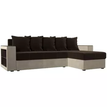 Угловой диван Дубай Лайт правый угол (Микровельвет бежевый,коричневый) Лига Диванов 114173