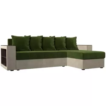 Угловой диван Дубай Лайт правый угол (Микровельвет бежевый,зеленый) Лига Диванов 114177