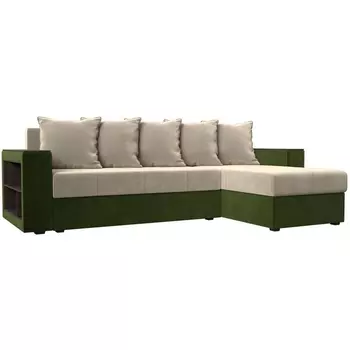 Угловой диван Дубай Лайт правый угол (Микровельвет бежевый,зеленый) Лига Диванов 114178