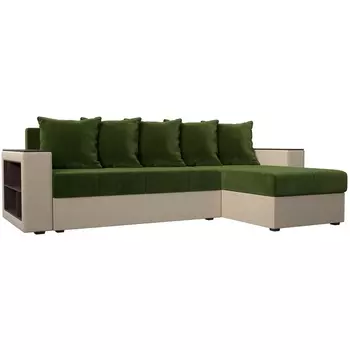 Угловой диван Дубай Лайт правый угол (Микровельвет бежевый,зеленый) Лига Диванов 114186