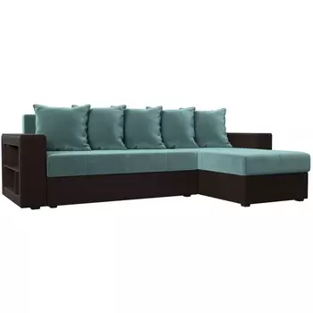 Угловой диван Дубай Лайт правый угол (Велюр бирюзовый,коричневый) Лига Диванов 114157