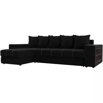 Угловой диван Дубай левый (микровельвет черный) Лига Диванов 110483L