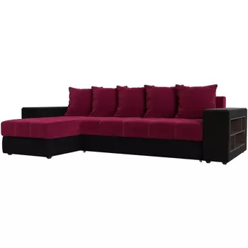 Угловой диван Дубай левый (основа микровельвет бордовый, компаньон микровельвет черный) Лига Диванов 110475L