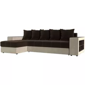 Угловой диван Дубай левый (основа микровельвет коричневый, компаньон микровельвет бежевый) Лига Диванов 105793L