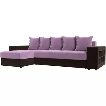 Угловой диван Дубай левый (основа микровельвет сиреневый, компаньон микровельвет коричневый) Лига Диванов 110479L