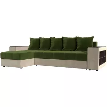 Угловой диван Дубай левый (основа микровельвет зеленый, компаньон микровельвет бежевый) Лига Диванов 105794L