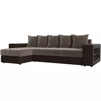 Угловой диван Дубай левый (основа велюр коричневый, компаньон экокожа коричневая) Лига Диванов 105800L