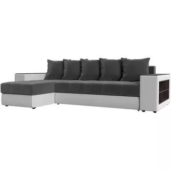 Угловой диван Дубай левый (основа велюр серый, компаньон экокожа белая) Лига Диванов 115099L